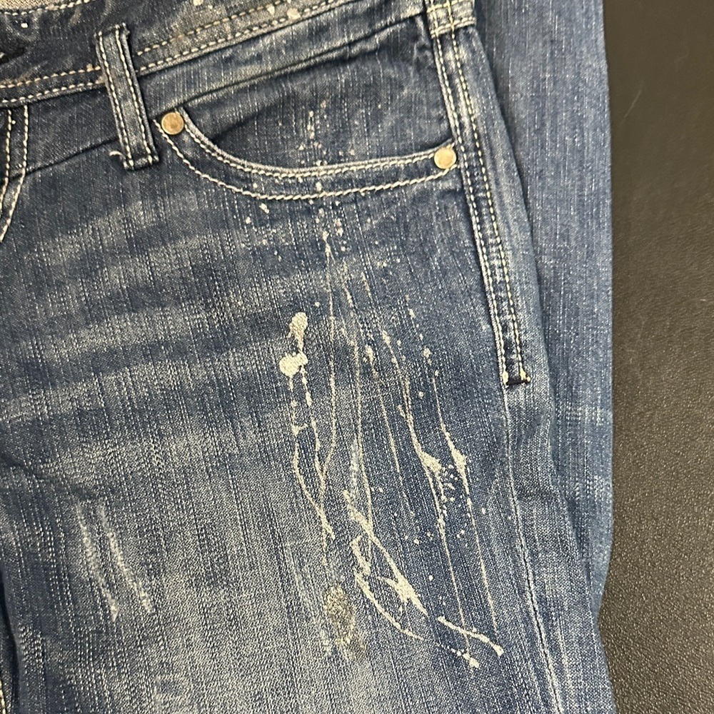 577. Express Zelda Women's Skinny Jeans - Blue with metallic abstract design - Picture 9 of 16